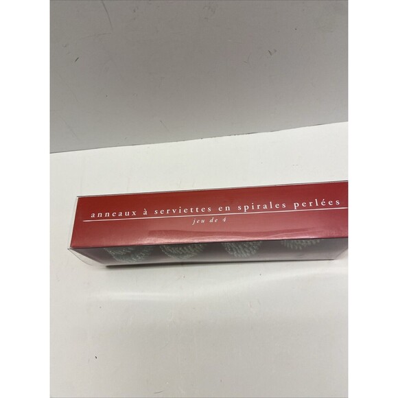 Pier 1 Imports Beaded Napkin Rings Set of 4 Silver In Gift Box - Picture 2 of 5